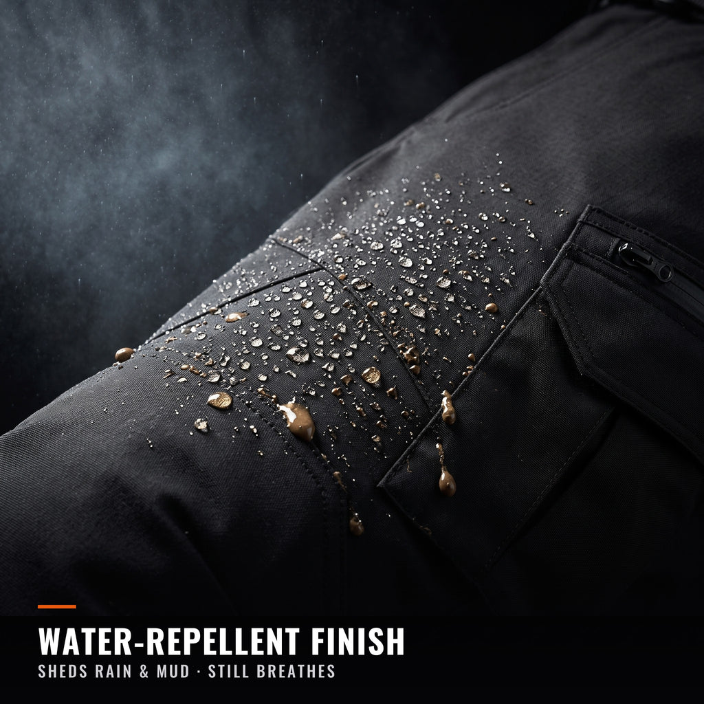 Water-repellent finish sheds rain and mud and still breathes