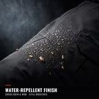 Water-repellent finish sheds rain and mud and still breathes