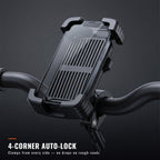 Four-corner auto-lock clamp grips the phone from every side