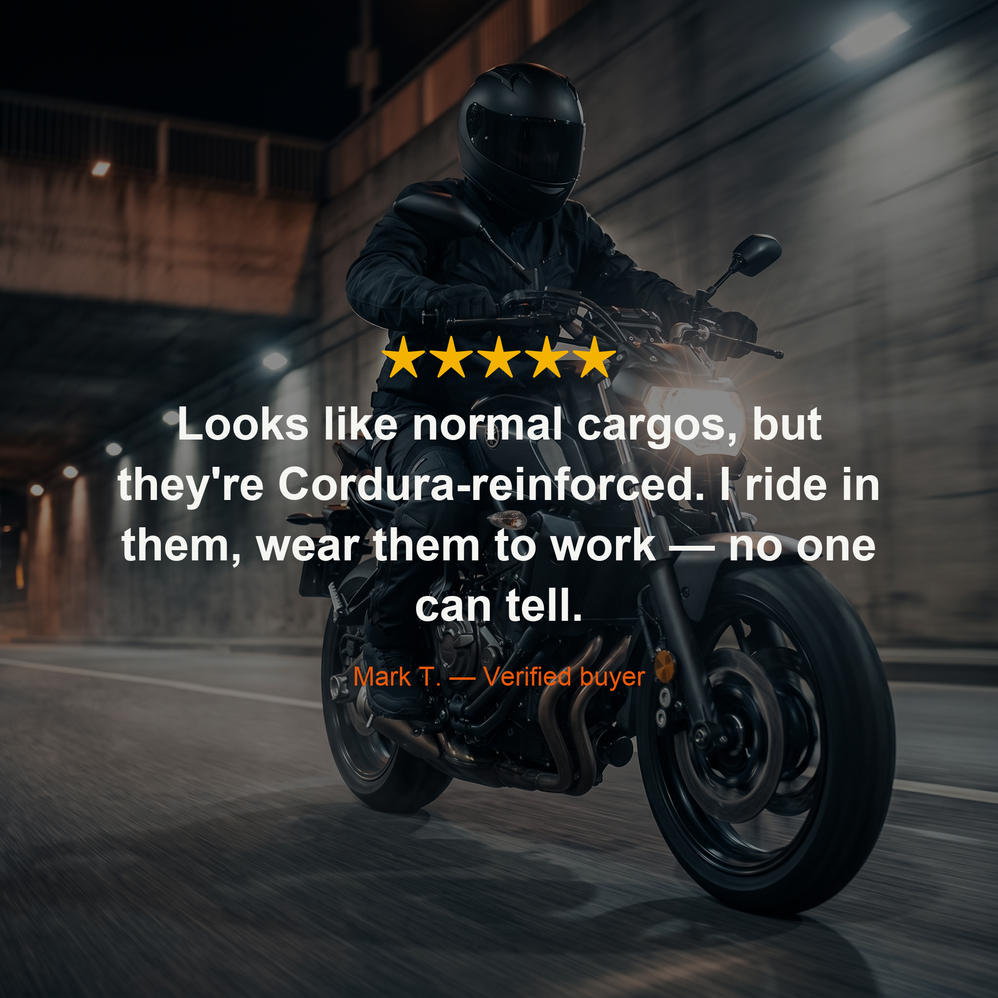 5-star review - looks like normal cargos, no one can tell