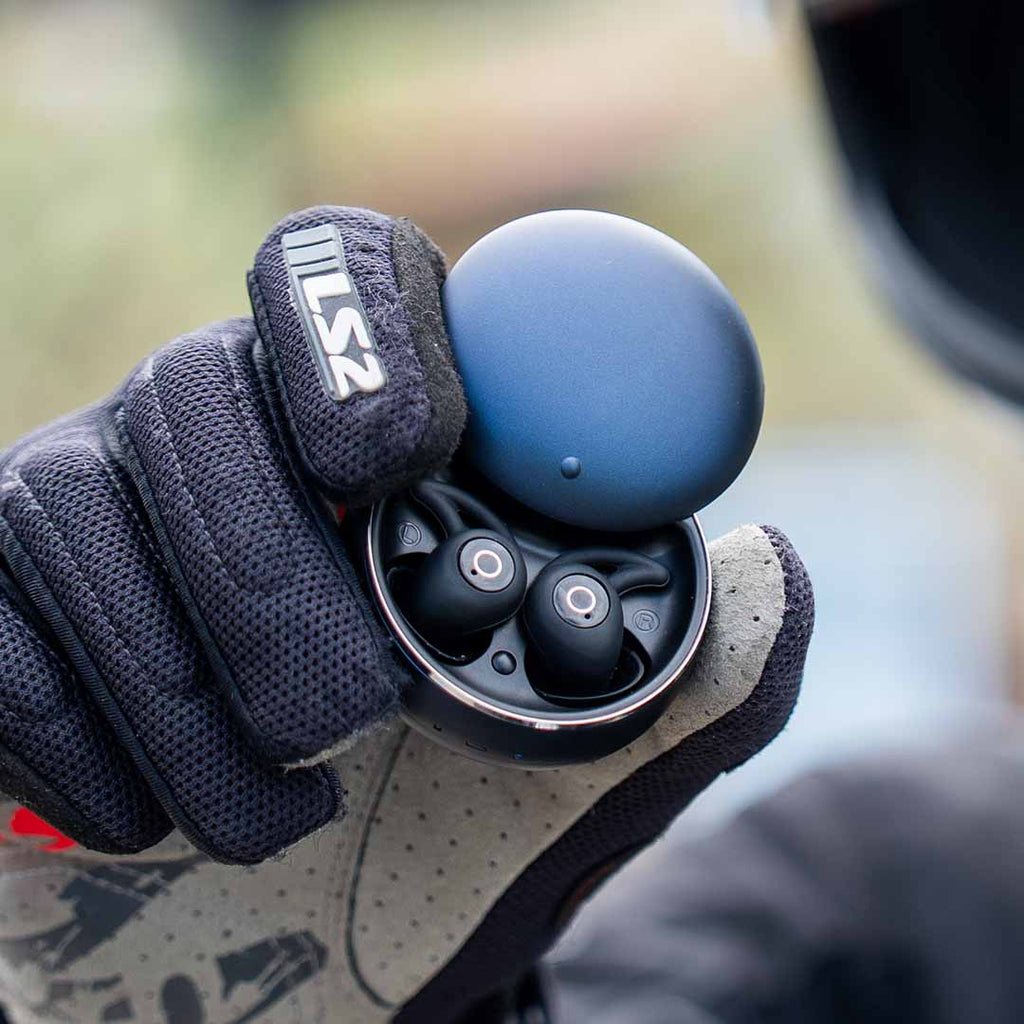 Bastion Bluetooth Moto Earbuds close-up in ear