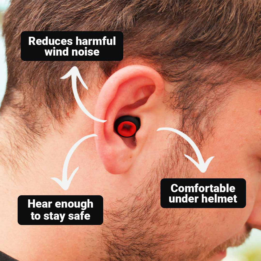 Bastion earplug fitted in the ear reducing wind noise