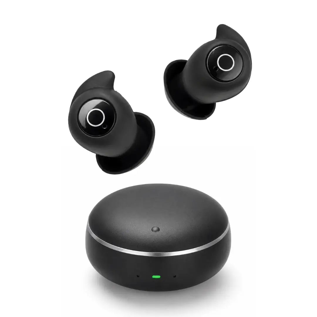 Bastion Bluetooth Moto Earbuds — case open with earbuds
