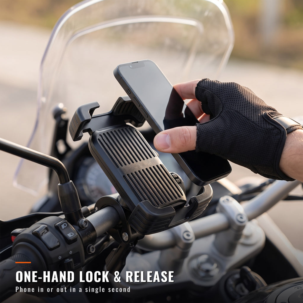 One-hand lock and release on a motorcycle handlebar