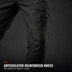Articulated reinforced knee panel, pre-shaped to kneel