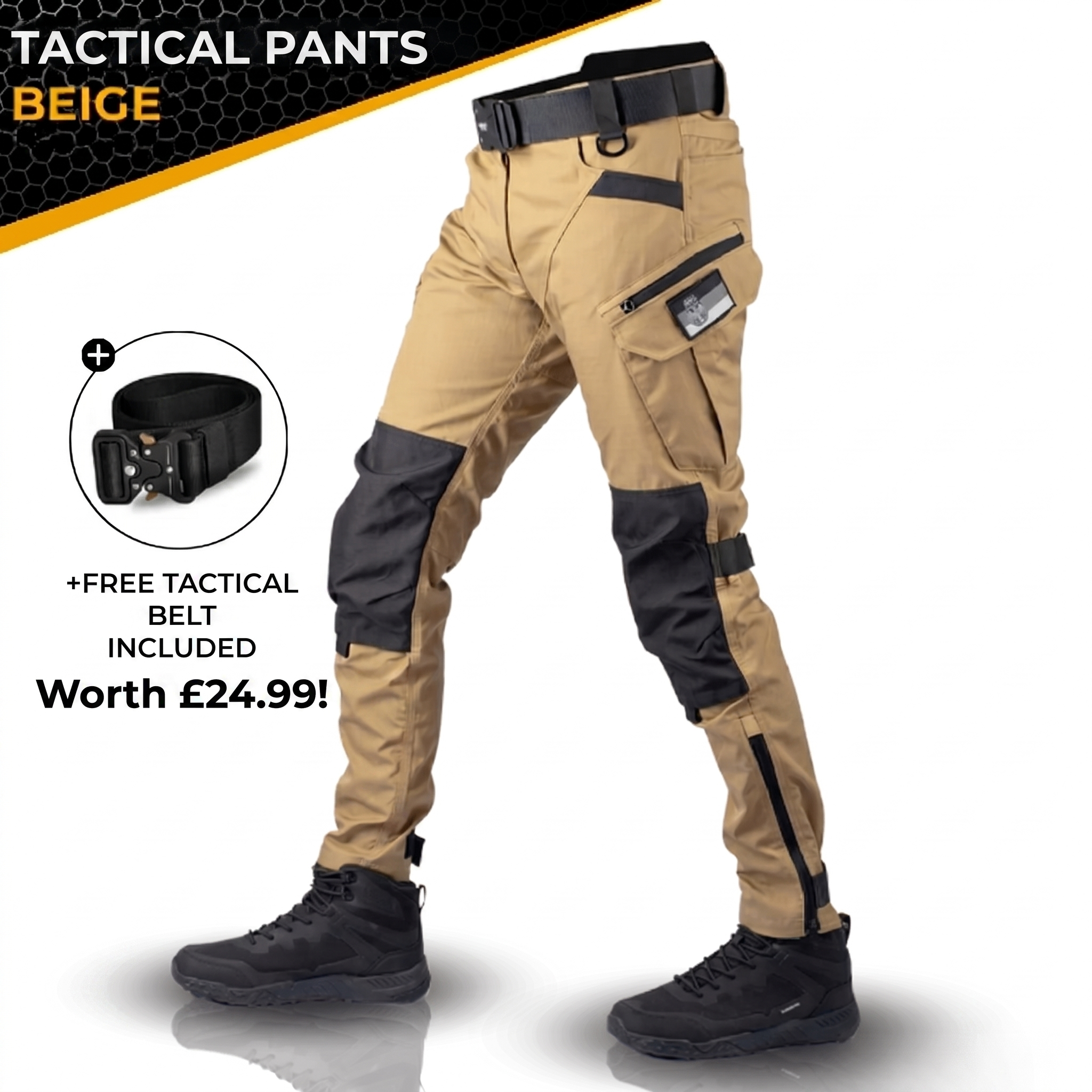 TactiV Tactical Pants Beige - free tactical belt included