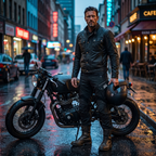 TactiV tactical motorcycle pants - rider by cafe racer at night